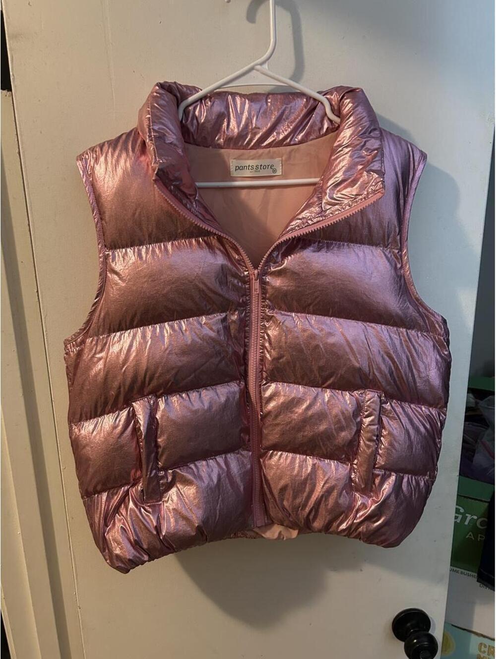 The Pant Store Pink metallic puffer vest with horizontal quilting size M